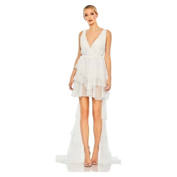 NWT MAC DUGGAL HIGH LOW TIERED GOWN WITH BUILT IN BODYSUIT - Picture 1 of 9